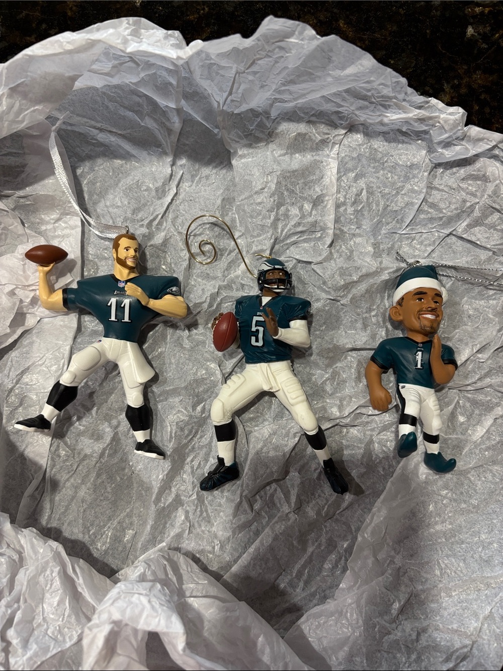 Hallmark Philadelphia Eagles Teal and White Football Player Ornaments (Set of 3)